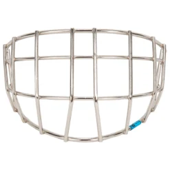 CCM Carbon Steel Youth Straight Bar Cage - Chrome -Bauer Shop ccm goalie accessories carbon steel straight goalie cage yth chrome inset2