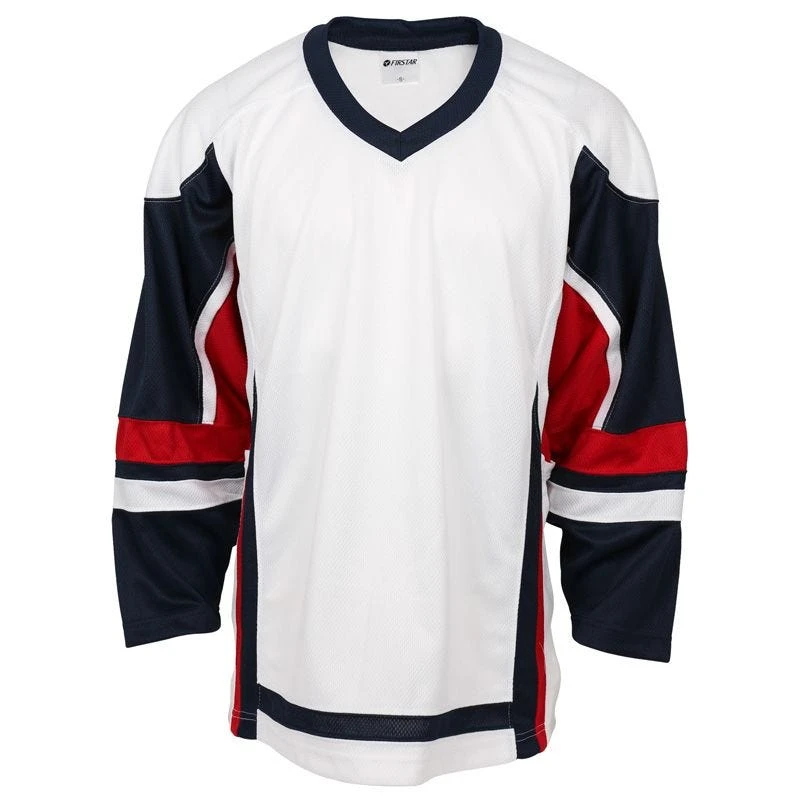 Stadium Youth Hockey Jersey - White/Navy/Red 1 Stadium Youth Hockey Jersey - White/Navy/Red